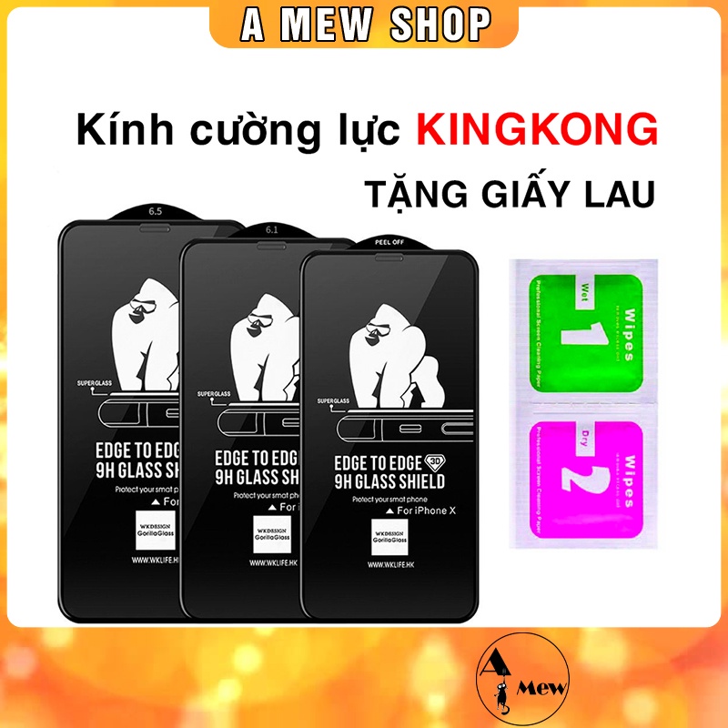 Kính Cường Lực Iphone KingKong Full Màn (Nobox - Tặng Giấy Lau)6/6plus/6s/6splus/7/7plus/8/8plus/x/xr/xs/11/12/pro