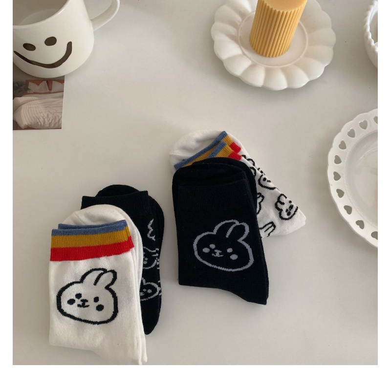 Vớ Thể Thao In Họa Tiết Thỏ Cầu Vồng Dễ Thương Phong Cách Hàn Quốc Cho Nữ