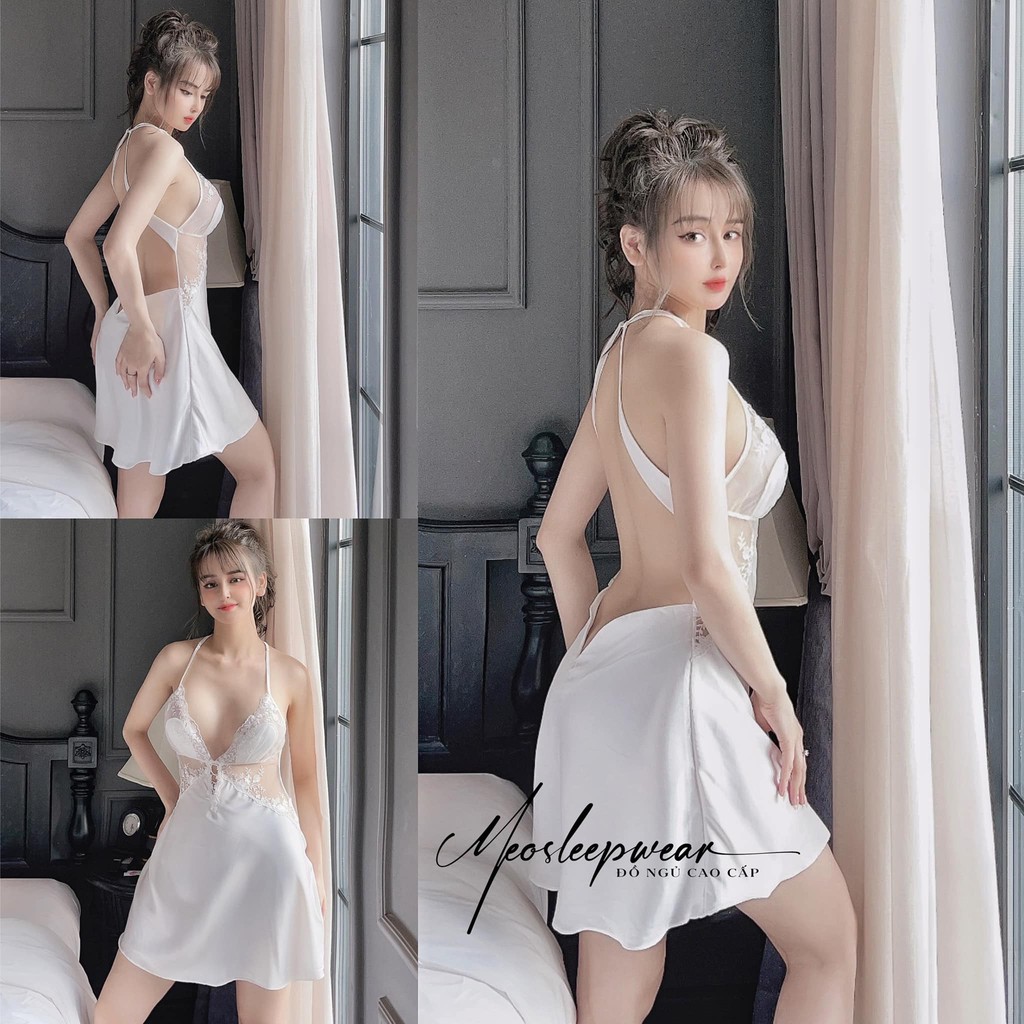(M.55) Váy ngủ hai dây lụa satin sexy cao cấp Đầm mặc nhà gợi cảm quyến rũ