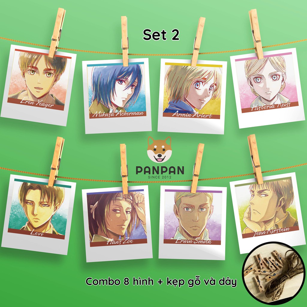 Combo 8 ảnh card lomo polaroid trang trí Anime Attack On Titan (tặng kèm dây và kẹp)