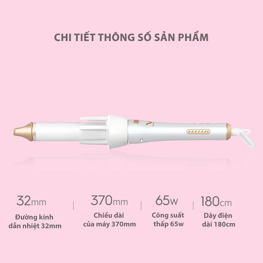 Máy uốn xoăn tự động VIVID&VOGUE®️ trục 32mm VAVC222B màu trắng, máy uốn tóc Gen 2 Vivid&Vogue