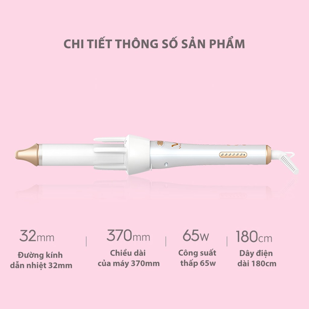 Máy uốn tóc VIVID&VOGUE®️ VAVC222B/Màu Tím, máy uốn xoăn xoay tự động và nâng cấp trục uốn 32mm, nút điều chỉnh nhiệt