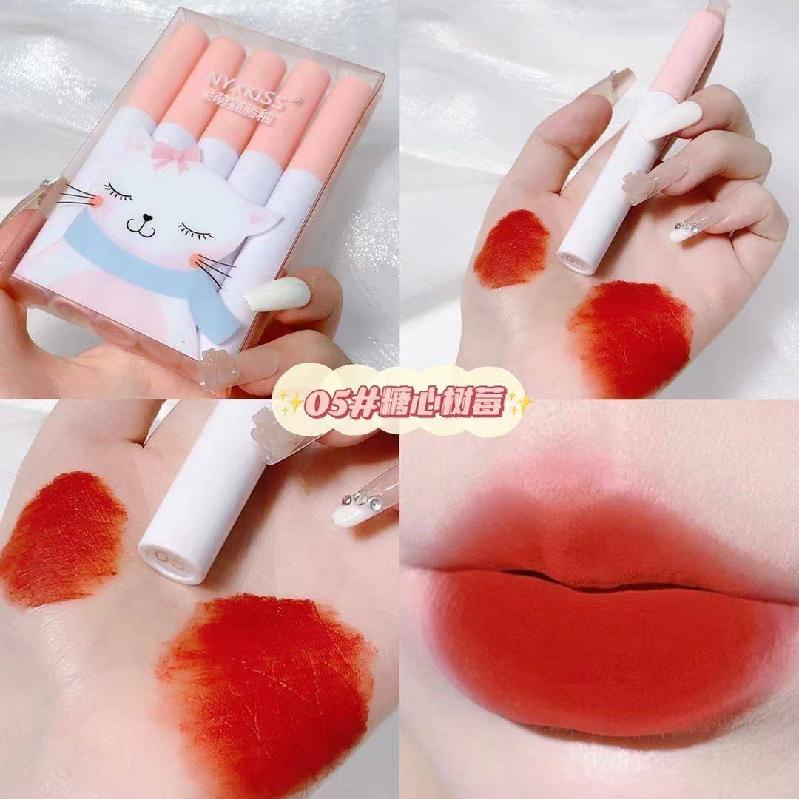 [Hàng mới về] Set 5 thỏi son kem lì mini mềm mịn như nhung chống thấm nước lâu trôi thiết kế dễ thương
