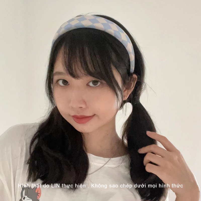 Scrunchies Cột Tóc Băng Đô Vải Caro LIN Phong Cách Hàn Quốc