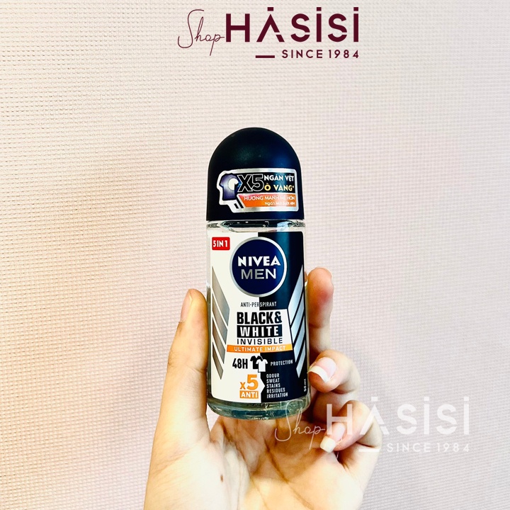 Lăn Khử Mùi Chống Vệt Ố Vàng NIVEA - Men Black &amp; White Invisible Ultimate Impact 5in1 Anti-Perspirant 50ml
