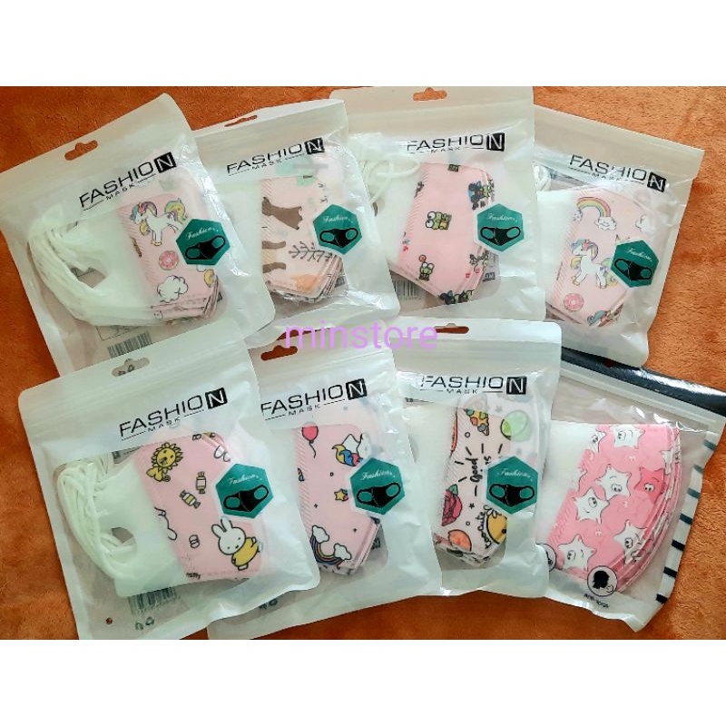 Khẩu trang 3D trẻ em in hình dễ thương - Size 3-6 tuổi túi zip 10 cái