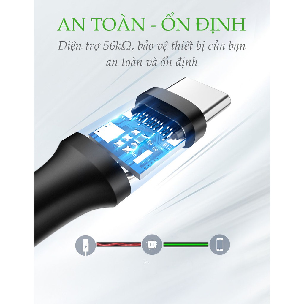 Cáp sạc nhanh USB 2.0 sang USB type C hỗ trợ dòng 3A độ dài từ 0.25-2m UGREEN US287