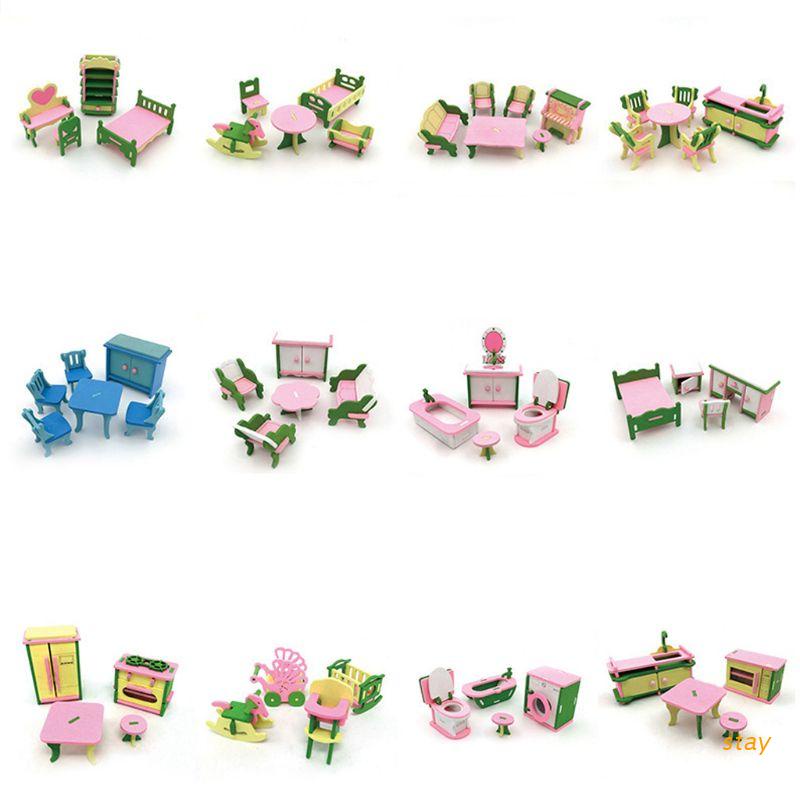 Đồ Chơi Phòng Khách / Phòng Tắm Bằng Gỗ Trang Trí Nhà Búp Bê Cho Bé