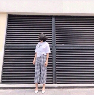 Quần ống suông kẻ caro