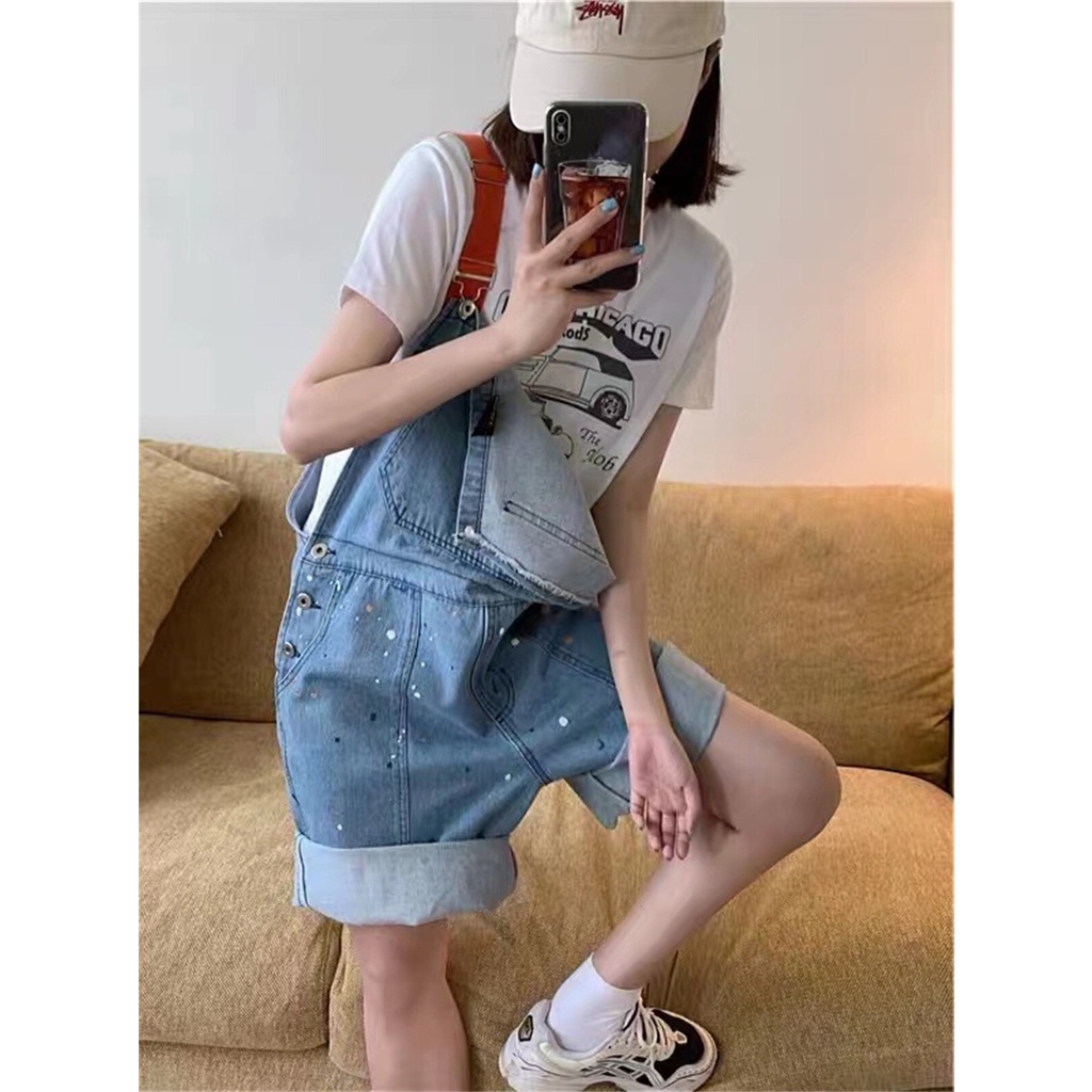 Quần Yếm Họa Tiết Vẩy Sơn Hai Màu Phong Cách Bụi Bặm Đường Phố Năm 2022