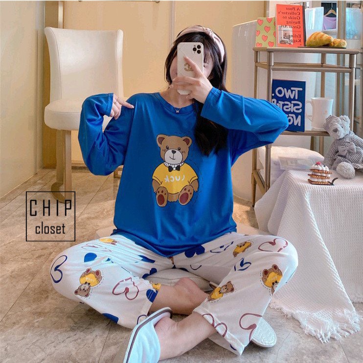 Đồ Bộ Thun Tay Dài Quảng Châu - Pijama Quần Dài - Đồ Mặc Ở Nhà Họa Tiết Hoạt Hình Dễ Thương TQ002 | BigBuy360 - bigbuy360.vn