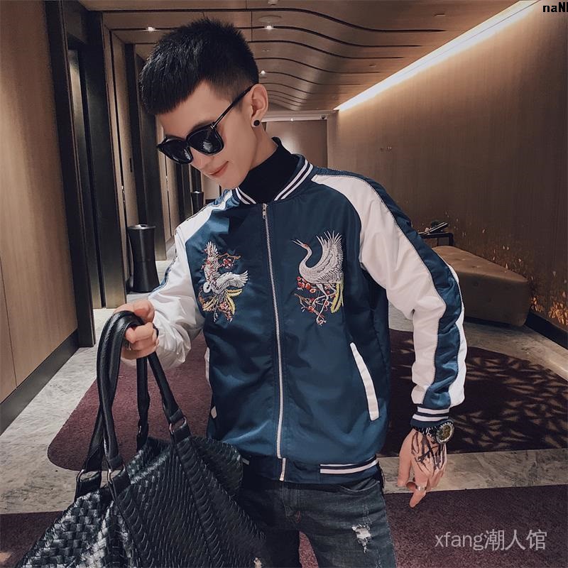 Áo Khoác Bóng Chày Thêu Hình Chim Hạc Thời Trang Thu Đông Cho Nam