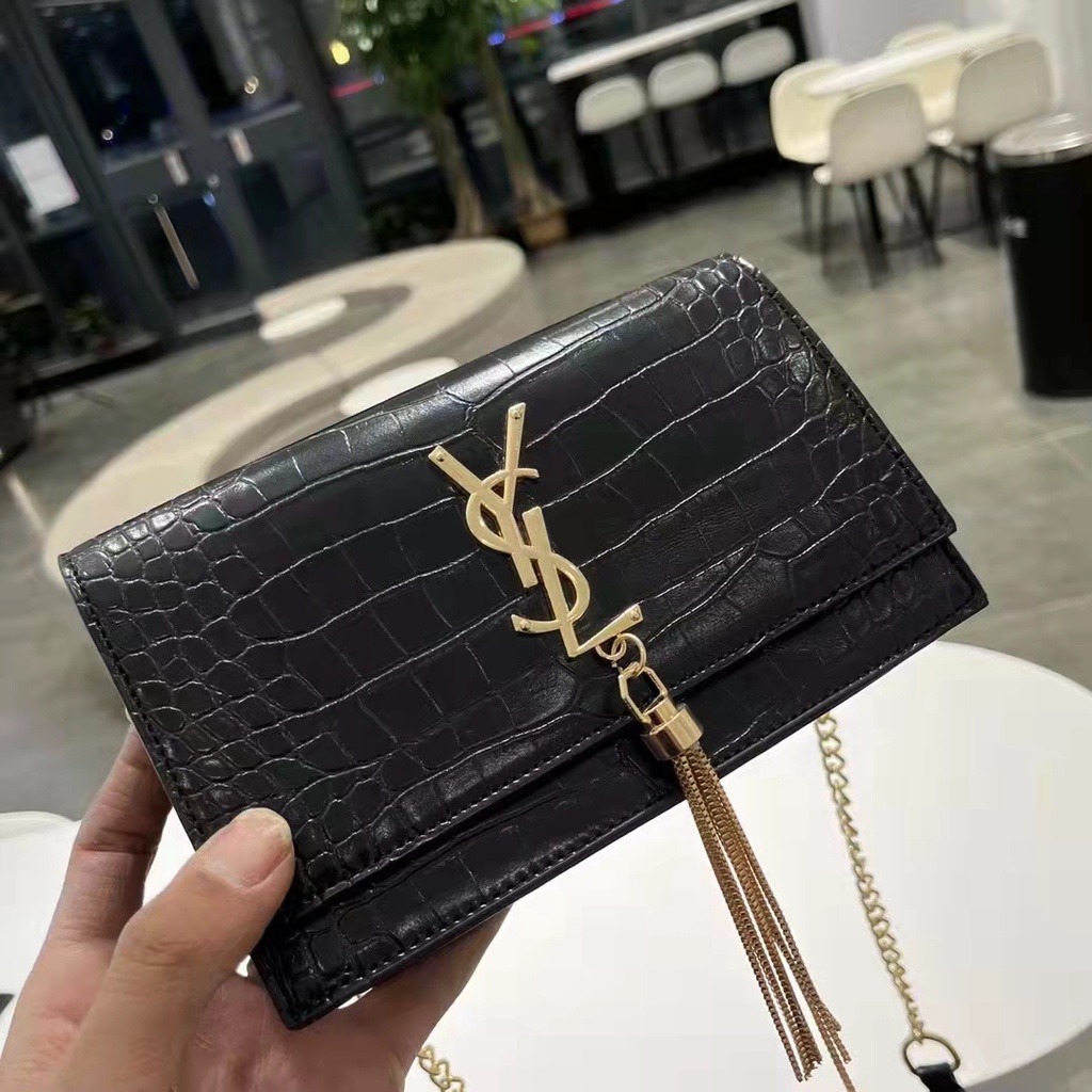 Saint Laurent Túi Xách Vuông Nhỏ Phối Tua Rua Phong Cách Hàn Quốc Cho Nữ