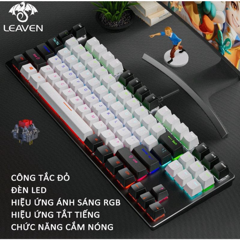 Bàn phím cơ K550 Leaven 87 phím hotswap redsw gaming, văn phòng...