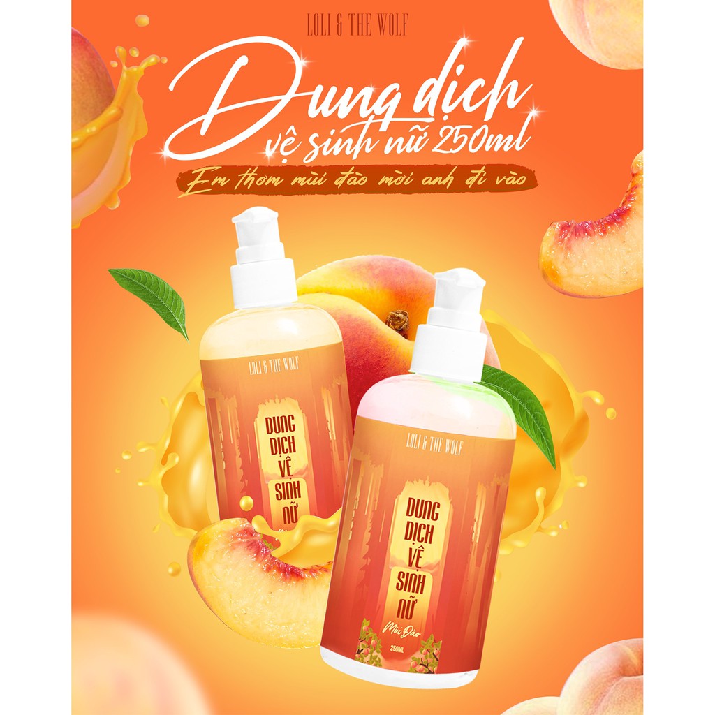 Dung dịch vệ sinh phụ nữ mùi đào thơm mát thành phần tự nhiên chai 250ml làm sạch khử mùi hôi - LOLI & THE WOLF