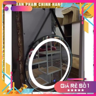 Gương tròn đèn led viền da 3 màu cao cấp tăng giảm cường độ sáng mirror 360