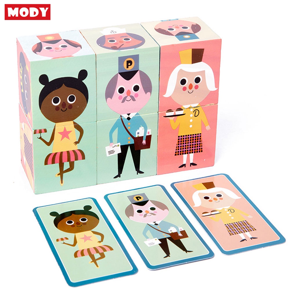 Đồ chơi khối gỗ lập phương xây dựng nhân vật sáu mặt phát triển khả năng quan sát cho bé MODY MCB81422