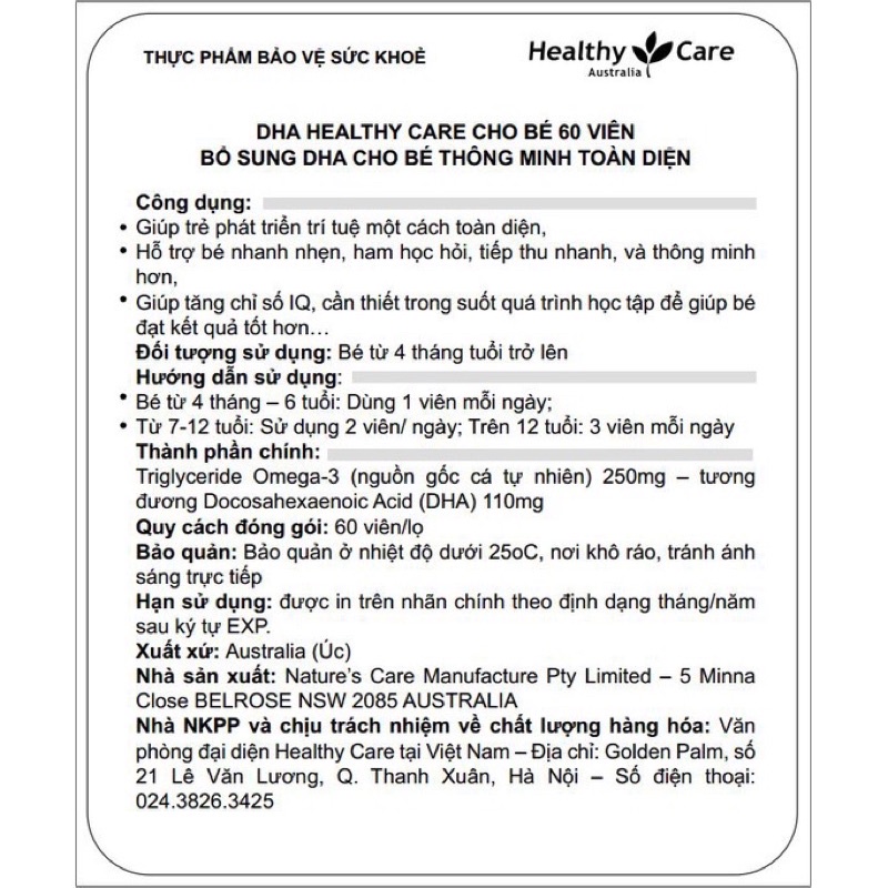 DHA Healthy Care Viên Uống Bổ Sung DHA Cho Bé Từ 4 Tháng Tuổi - CHUẨN ÚC