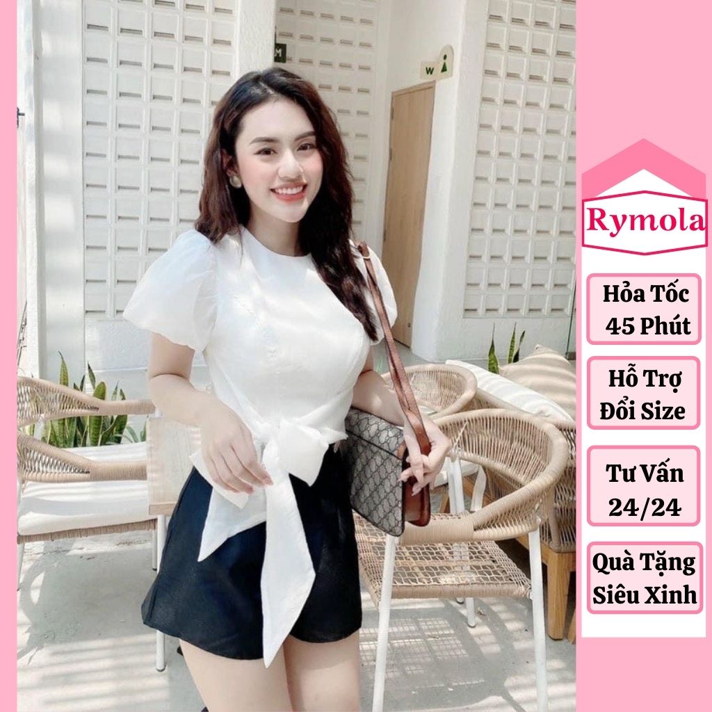 Áo Kiểu Nữ Cột Nơ Eo RYMOLA Chất Đũi Lụa Cao Cấp Phong Cách Hàn Quôc Cá Tính Siêu Dễ Thương