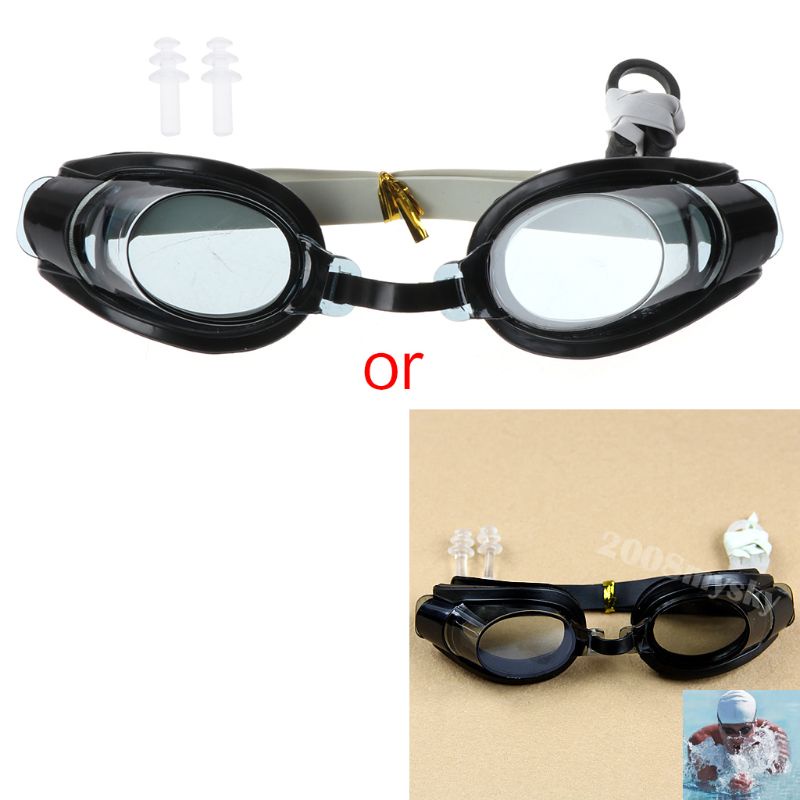 Kính Bơi Chống Tia UV + Bịt Tai + Kẹp Mũi Màu Đen Có Thể Điều Chỉnh