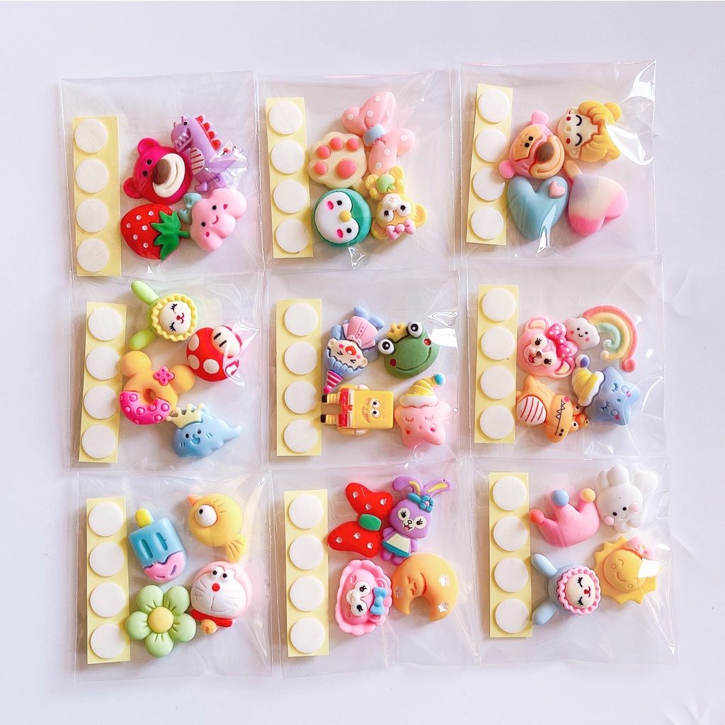 Set 4 Miếng Dán Bình Nước 3D Bằng Nhựa Resin Ba Chiều DIY Họa Tiết Hoạt Hình Dễ Thương Trang Trí Tủ Lạnh / Điện Thoại