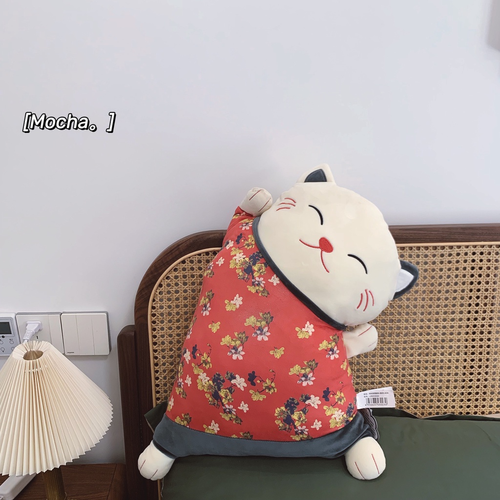 Gối tựa lưng hình chú mèo may mắn mặc đầm sườn xám dành cho ghế sofa phòng khách giường ngủ
