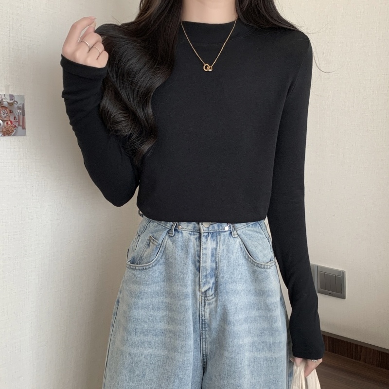 ZHELIHANGFEI Áo Thun Tay Dài Cổ Cao Dáng Ôm Thời Trang