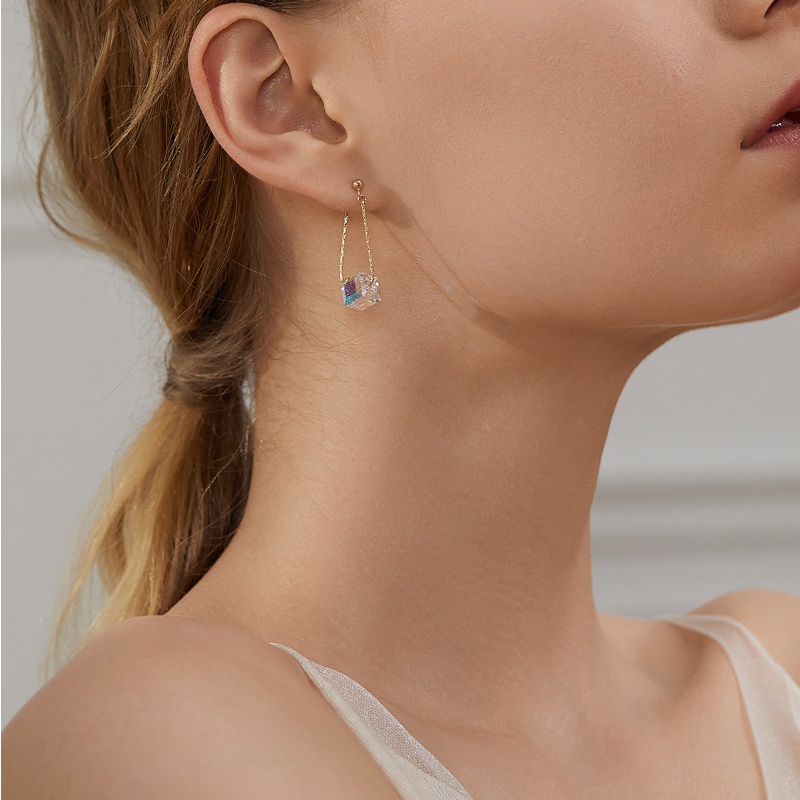 Bông Tai Hình Khối Lập Phương Bằng Kim Loại Trước Và Sau Phong Cách Hàn Quốc Thời Trang 2022