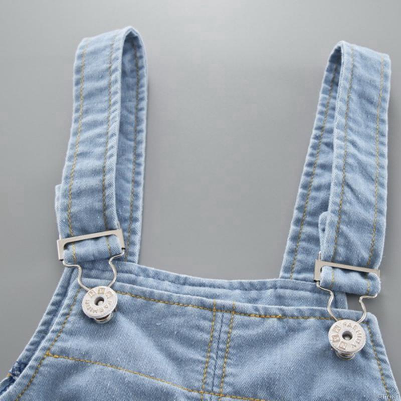 Yếm quần có hai dây đeo vải cotton denim co giãn dành cho bé trai bé gái