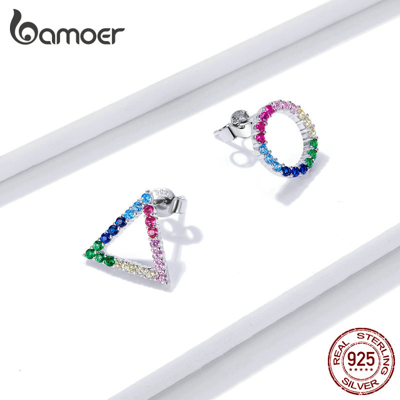 Khuyên tai Bamoer BSE482 làm bằng bạc 925  Platinum đính đá đầy màu sắc