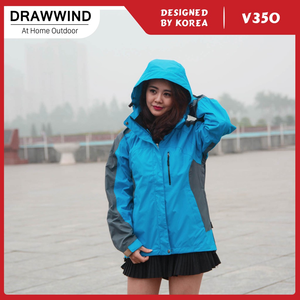 Áo gió 2 lớp nam nữ chống nước màu xanh dương size châu á,khoác dù vải GORE TEX Drawwind V350