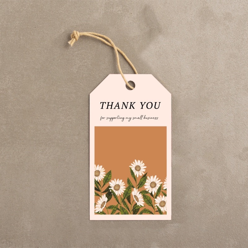 set 4 tag Thank You hoa cỏ kèm dây size 4 x 7 cm
