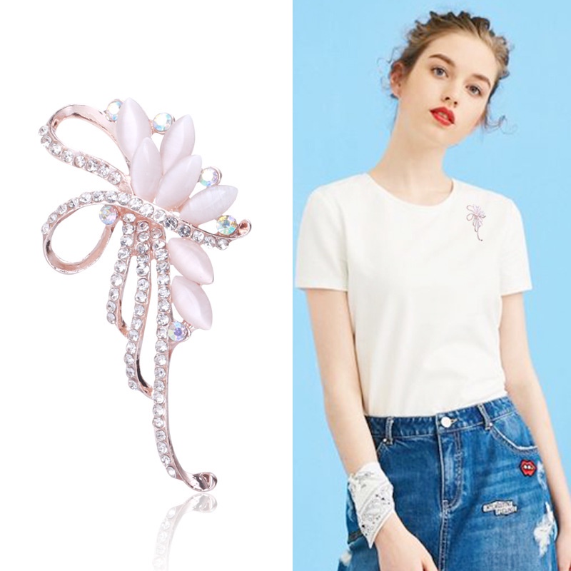 Ghim Cài Khăn Choàng Cổ Đính Đá Opal Thời Trang Phong Cách Hàn Quốc