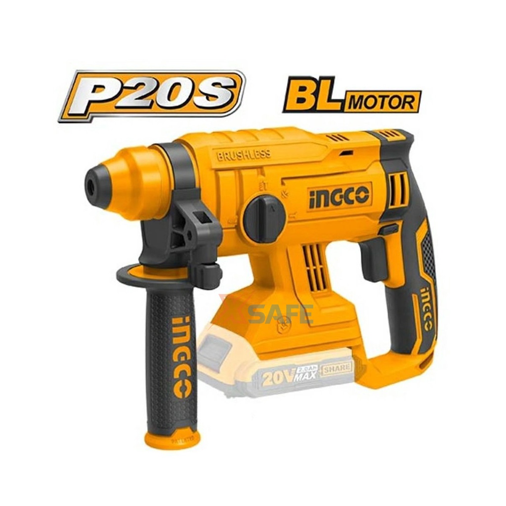 Máy khoan bê tông pin INGCO CRHLI2201 20V motor không chổi than, tích hợp đèn làm việc, chưa bao gồm pin sạc