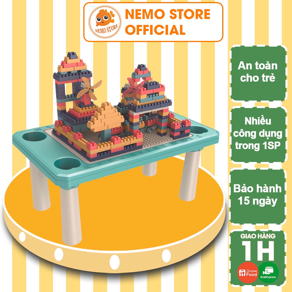 Bàn lego cho bé đa năng hình chữ nhật - Bộ bàn ghế cho bé thoả sức lắp ghép sắp xếp vừa học vừa chơi