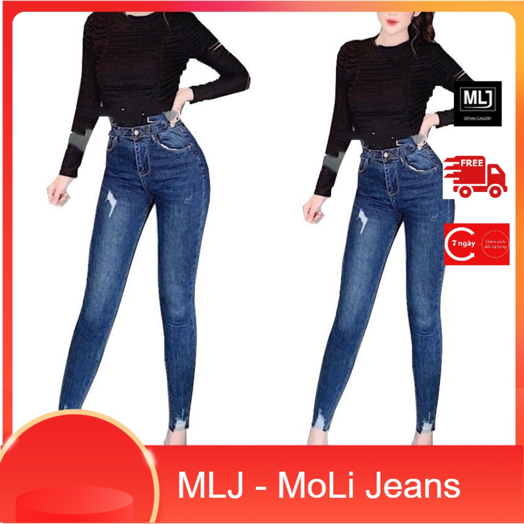 [SIZE ĐẠI 60kg~90kg] Quần jean nữ BIGSIZE skinny dài tua lai lưng cao, chất liệu vải dày dặn co dãn mạnh 4189