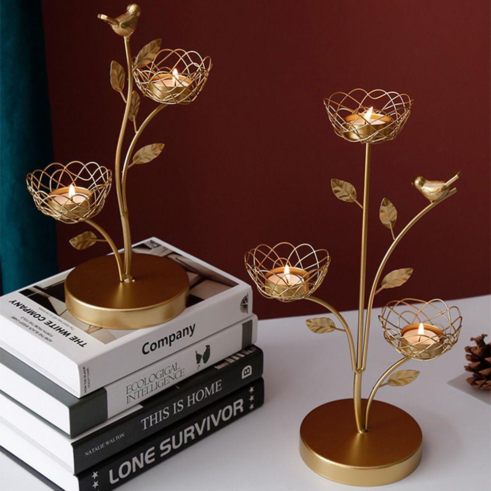 CONOPERY  Gift Bird Leaves Festival Tea Light Candlestick Candle Holder Romantic Dinner|Wedding Ornament Home Decor Home Decoration Party Supplies Pillar Craft Candelabra Vintage Metal