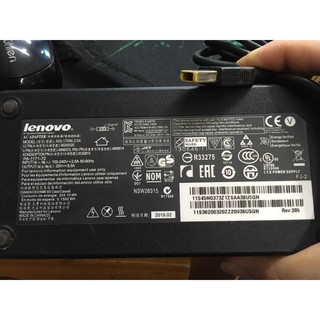 🌟QUA SỬ DỤNG🌟 Sạc Laptop Lenovo 20V – 8.5A (Đầu Vuông) 170W 8,5A