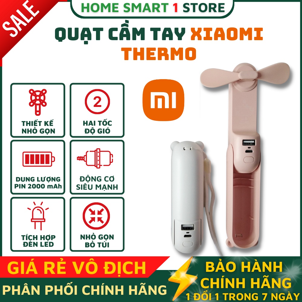 Quạt Mini Cầm Tay Xiaomi Thermo , Quạt Tích Điện Mini Xiaomi Tích Hợp Đèn Chiếu Sáng Kiêm Sạc Dự Phòng Đa Năng