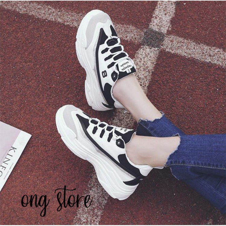 MIỄN PHÍ SHIP Giày thể thao nữ đế cao phong cách Hàn Quốc trắng đen (số 8) | BigBuy360 - bigbuy360.vn