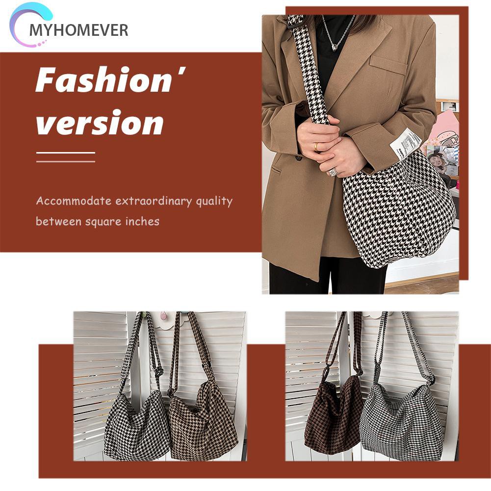 túi Vintage Pillow Messenger Bag Daily Women Canvas Plaid Pattern Shoulder Tote nữ