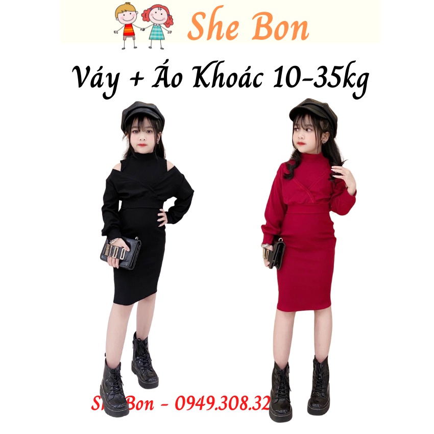 Sét Váy Diện Tết Bé Gái 2CT Váy Body Kèm Áo Khoác Vạt Chéo Chất Zip 10-35kg Siêu Xinh VB2352 – She Bon