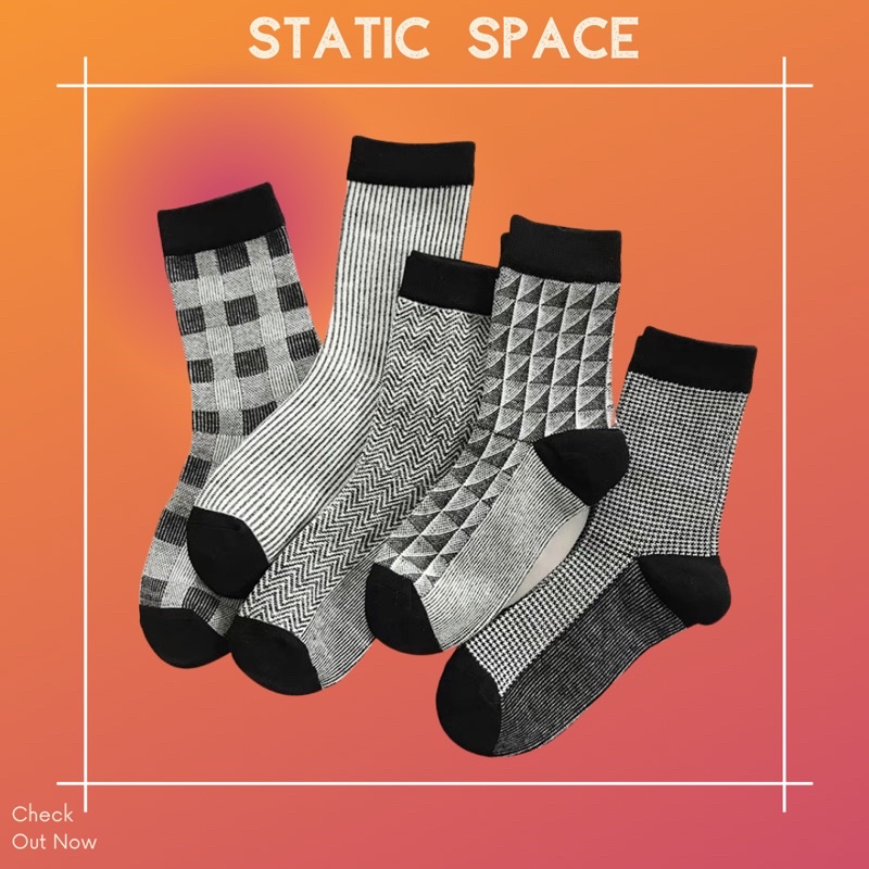 TẤT VỚ NỮ CỔ LỬNG ĐEN KẺ SỌC - STATIC SPACE