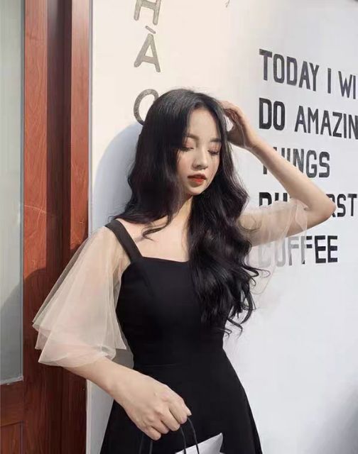 váy cổ vuông tay bèo Quảng Châu nhiều màu xinh xắn