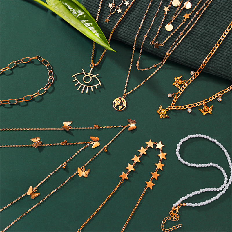 vòng cổ Nữ Mặt Hình Bướm Đính Ngọc Trai Phong Cách Bohemian