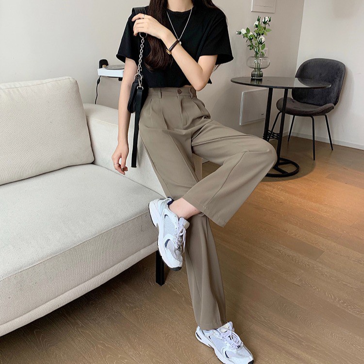 [MURIOKI] Quần Dài Lưng Cao Ống Rộng Phong Cách Hàn Quốc Trẻ Trung Dành Cho Nữ