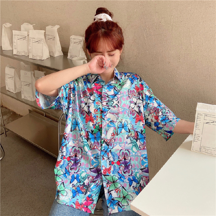 NRVP Áo sơ mi dáng rộng tay ngắn phong cách Hàn Quốc thời trang mùa thu 2021 dành cho nữ