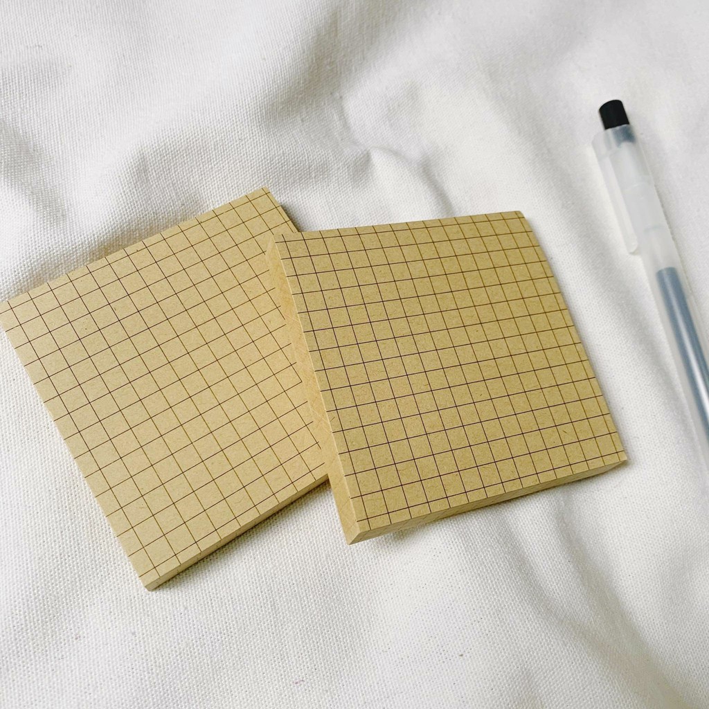 Set 80 sticky note basic giấy kraft nâu - trắng in grid kẻ ô vuông / kẻ ngang