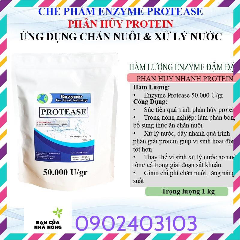 Enzyme Protease chuyên dùng trong Thủy Sản - Chăn Nuôi làm sạch nước,Phân Hủy Thức ăn Thừa - gói 1Kg