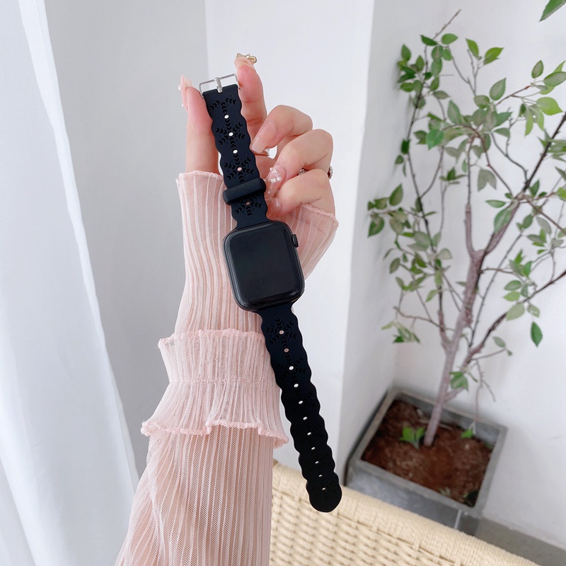 Dây Đeo Đồng Hồ Bằng Silicone In Hoa Tuyết 45 41 40 44 42 38 MM Cho iwatch series 7 6 5 4 3 SE